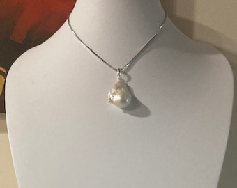XXL Chunky Freshwater Single Pearl Sterling Silver Necklace, Chunky Pearl Silver Choker , Huge Baroque Pearl Pendant Necklace, Gift For Her