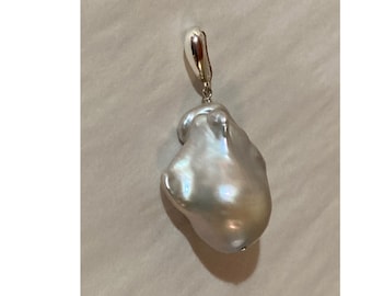 XXL Unisex Silver Baroque Pearl Pendant, Silver Jumbo Pearl Pendant ,Gifts For Her,Gift For Him, Silver Baroque Freshwater Pearl Pendant