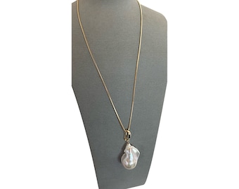 XXL Unisex Baroque Pearl Pendant, White Jumbo Pearl Pendant ,Gifts For Her,Gift For Him ,Pearl Statement Jewelry,Add A Pearl, Franco Chain