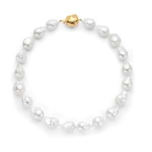 18 pulgadas grueso blanco barroco agua dulce perla collar - gargantilla de perla barroca, collar de perla blanca, collar de perlas de declaración, regalo para ella