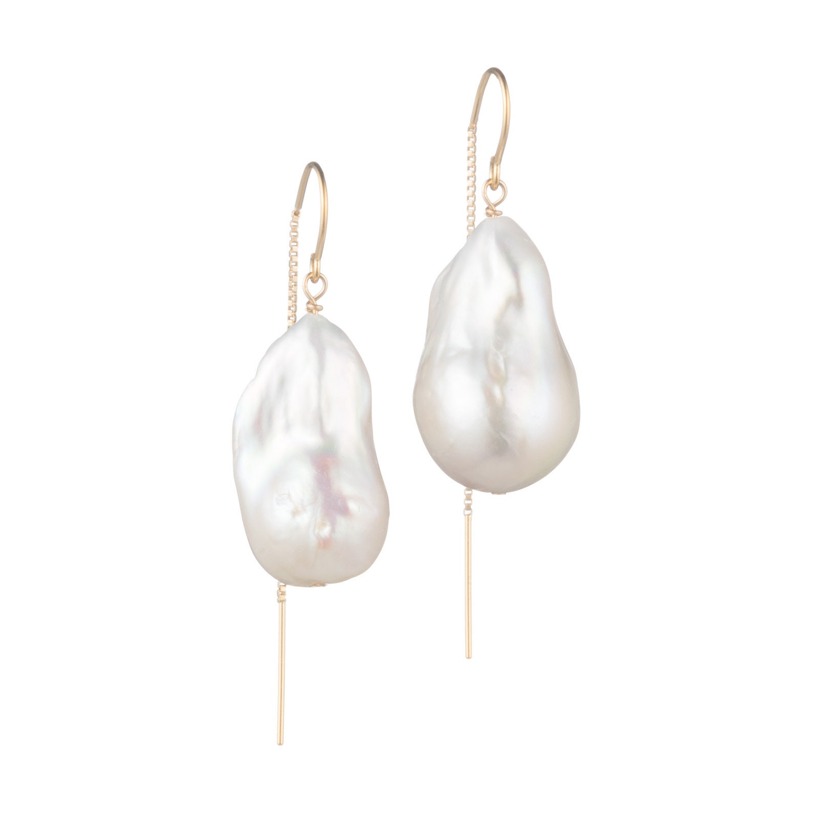 14K Yellow Gold-Filled White Baroque Freshwater Pearl Drop Earrings ,As Worn By Oprah Winfrey On The Cover Of Oprah Magazine ,Gift For Her