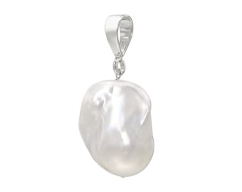 Unisex Large Baroque Pearl Sterling Silver Pendant, White Freshwater Pearl Pendant ,Bridesmaids Gift, White Pearl Pendant Charm, Gift