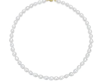 16 Inch Small Baroque White Pearl Necklace , Freshwater Baroque Pearl Choker, June Birthstone, Simple Necklace, Gift For Her,Pearl Choker