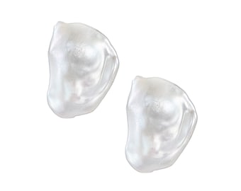 Large White Baroque Freshwater Pearl Clip On Earrings | 20 - 25mm Baroque Pearl Clip-On Earrings| Bridal Clip On Earrings| Pearl Clip-Ons