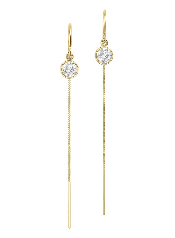 1 Carat Diamond Drop Bezel Box Chain Threader Earrings in