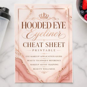 Guía rápida imprimible para delineador de ojos encapotado, guía de aplicación de maquillaje de ojos, referencia de técnicas de belleza, formación de maquilladores, bienestar y belleza.