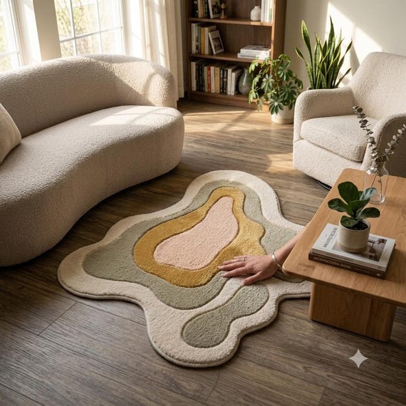 Abstract Organic Rug, Irregular Shaped Area Rug, Handmade Tufted Rug, Modern Living Room Carpet, Neutral Decor, Sculptural Rug, Custom Rug