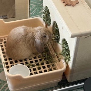 Rabbit Hay Feeder With Litter Box - 2-in-1 Wooden Hay Holder & Waste Tray For Bunnies & Small Pets