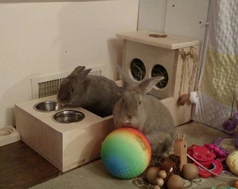 XL Rabbit Hay Feeder With Litter Box and Food and Water Bowls