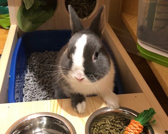 Hay Feeder With Litter Box Food and Water Bowls for pet bunny rabbit