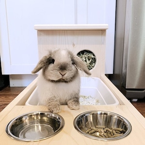 Hay Feeder With Litter Box Food and Water Bowls for pet bunny rabbit