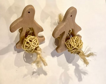 Bunny rabbit toss and chew rings with willow balls- set of 2 toys