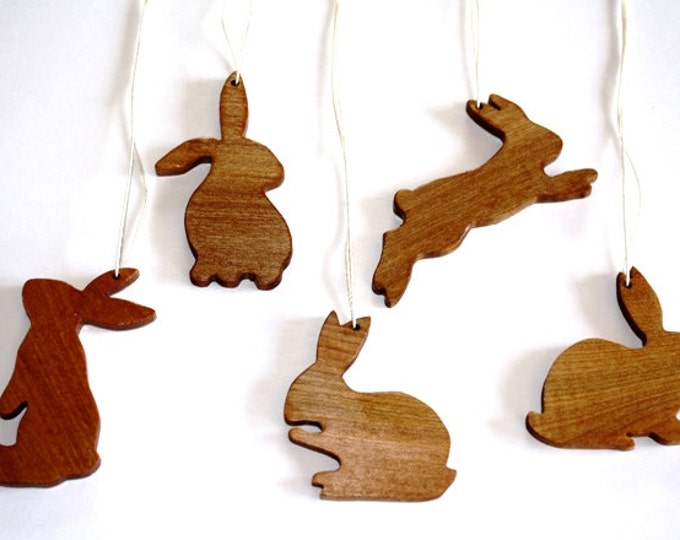 Bunny Rabbit Ornaments Hand Carved From Solid Hardwood Set Etsy