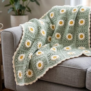 Mönster för virkad fyrkantig filt med blommor och mormorsmotiv | Handledning för bohemisk blommig filt (PDF-nedladdning)