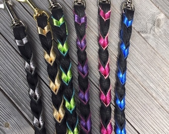 Braided leash, Black and Metallic Leather, Braided Leather Leash, Metallic