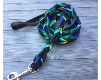 Braided Bullhide lead, Black, tie dye, leather, handmade leash,