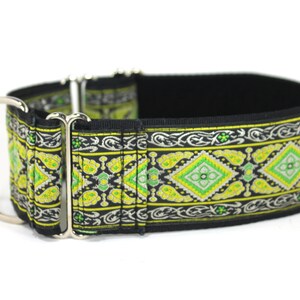 2&quot; Wide Jacquard Martingale Collar, Green and Yellow
