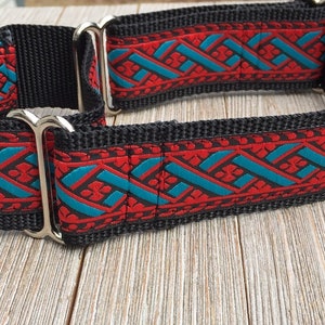 1 1/2&quot; Wide Jacquard Martingale Collar, turquoise and red pattern
