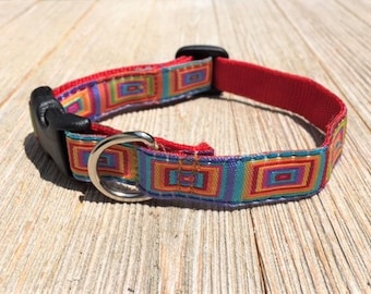Crazy Squares, 5/8" Dog Collar, Side release buckle