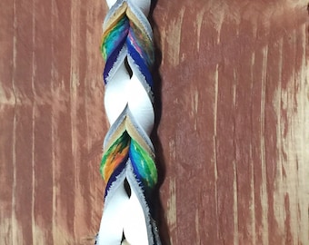 Braided Bullhide and Latigo lead, White, tie dye, leather, handmade leash