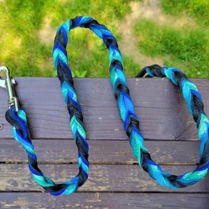 Braided Bullhide lead, Black, tie dye, leather, handmade leash