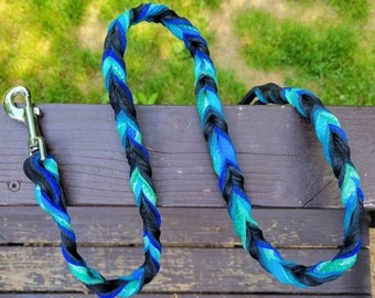 Braided Bullhide lead, Black, tie dye, leather, handmade leash