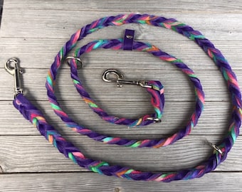 Convertible Fully braided leash,  Tie Dye, Double snaps and floating ring, European Style Lead