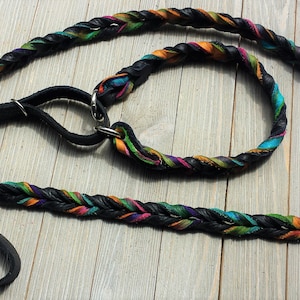 Leather Agility Lead, Leash for Dog,  Agility,  Martingale Leash, Tie Dye and Black