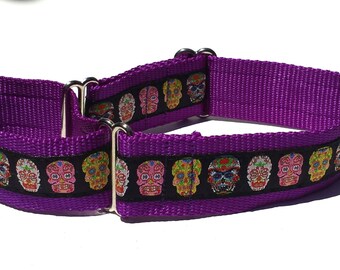 1 1/2" Day of the Dead Martingale Collar, Colorful Skulls