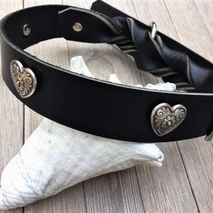 Braided Leather Collar with Heart Floral Conchos