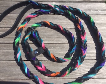 Slip Lead, Braided Bullhide lead, Black, tie dye, leather, handmade leash, Mendota