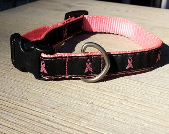 3/4" Adjustable Dog Collar, Buckle Collar, Breast Cancer Ribbon