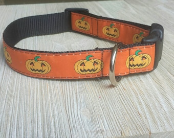 1" Adjustable Dog Collar, Halloween, Pumpkins