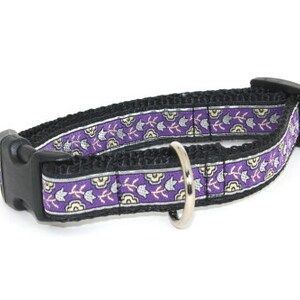 3/4" Adjustable Dog Collar, Buckle Collar, Purple Flowers