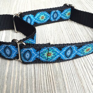 1&quot; Wide Jacquard Martingale Collar, Blue and Turquoise Pattern