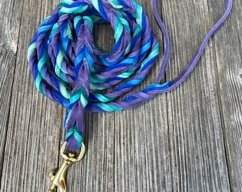 Braided Bullhide lead, Purple, tie dye, leather, handmade leash