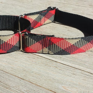 1&quot; Wide Jacquard Martingale Collar, Plaid, Red, Black and Beige