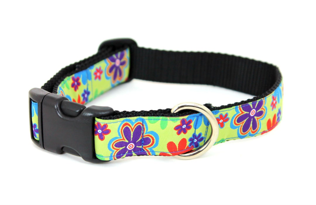 Adjustable 1 Wide Dog Collar Gogo Flowers Etsy