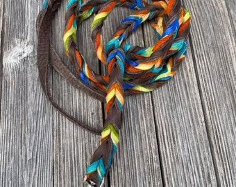 Braided Bullhide lead, Chocolate, tie dye, leather, handmade leash