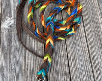 Braided Bullhide lead, Chocolate, tie dye, leather, handmade leash