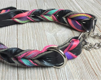 Leather Martingale, Braided Leather Martingale, Custom Leather Dog Collar, 1", 3/4" wide.