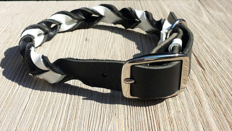 3/4 Wide Braided Leather Collar, Black Latigo and other Bullhide Color image 2