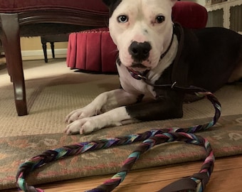 Braided Bullhide Martingale Agility Lead, Chocolate, tie dye leather leash, handmade leash