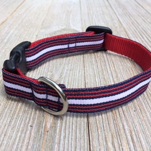 Red, Blue and White Stripe, 5/8&quot; Dog Collar, Side release buckle