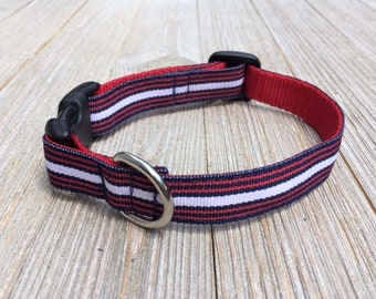 Red, Blue and White Stripe, 5/8" Dog Collar, Side release buckle