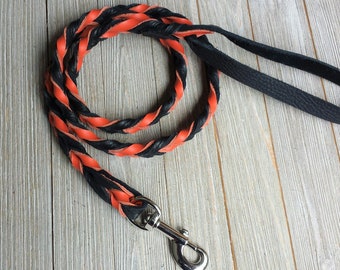 Orange Latigo  and Bullhide combo, Braided Leather Leash