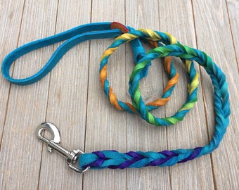 Braided Bullhide lead, The Vanessa Ombre, leather, handmade leash