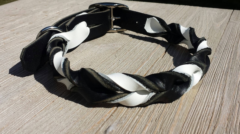 3/4 Wide Braided Leather Collar, Black Latigo and other Bullhide Color image 1