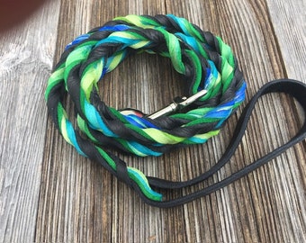 Braided Bullhide lead, Black and tie dye, leather, handmade leash