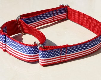 1" Wide Jacquard Martingale Collar, USA, America, US flag